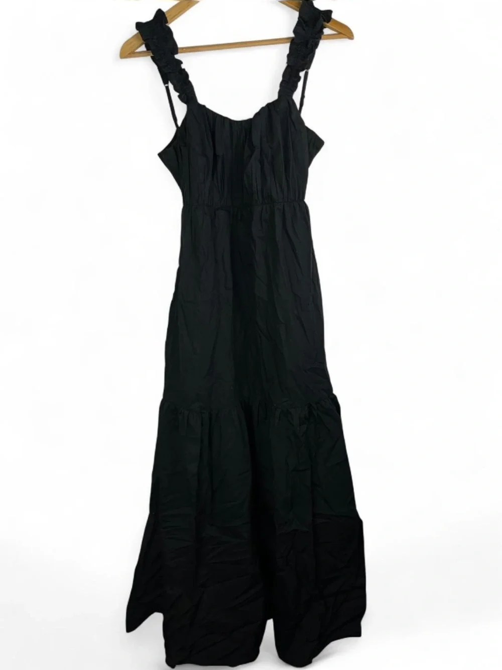 Abercrombie & Fitch Bow Back Poplin Tiered Maxi Dress Black Size S